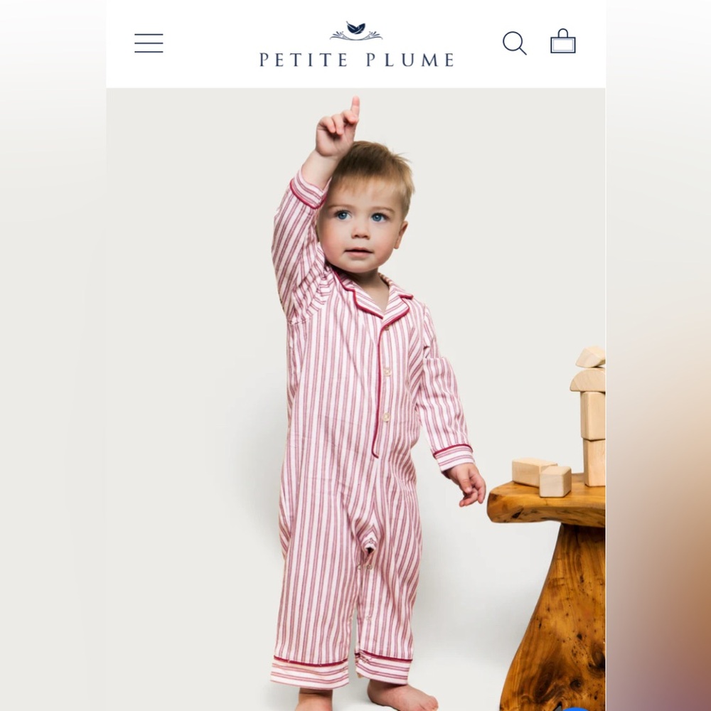 Petite Plume Romper In Antique Red Ticking Size 12-18 Months
